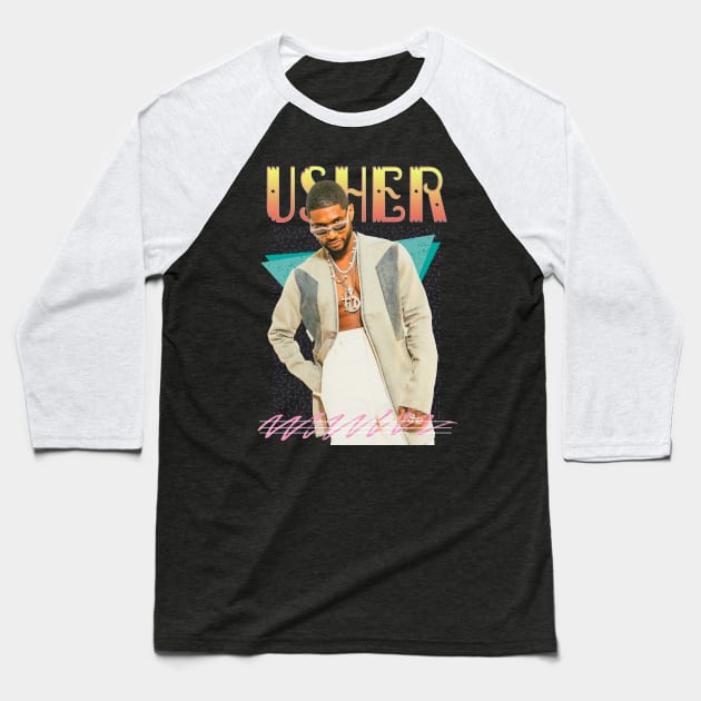 Usher Retro Aesthetic Fan Art Baseball T-Shirt by Piomio